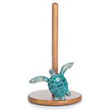 Turtle Paper Towel Holder - Coastal Decor for Home Ocean Decor Beach House Beachy Themed, Sea Turtle Gifts for Women, Cute Decorative Paper Towel Holder Stand Countertop Kitchen Nautical Teal Wood