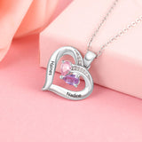 Oseew Personalized 2 Pear Birthstone Necklace for Women 10K 14K 18K Solid Gold Engraved Name Birthday Christmas Mother's Day Jewelry Gifts for Her