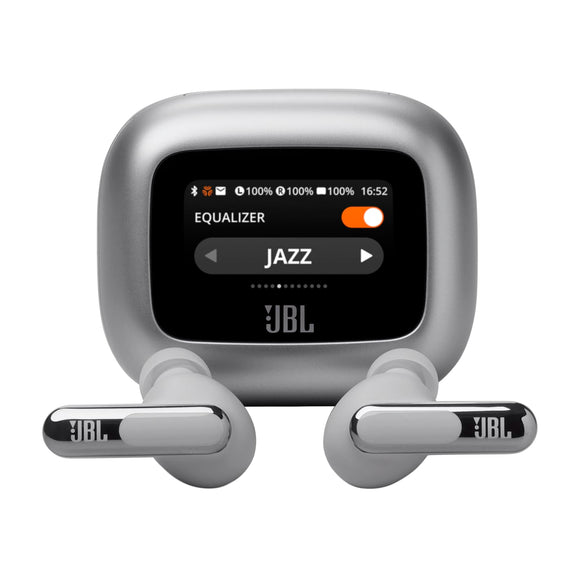 True wireless noise-cancelling closed-stick earbuds, 48Hrs total playback, Wireless Charging, 6 Mics (Silver) JBL
