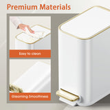 GibHerz Small Bathroom Trash Can with Lid Soft Close, 5L / 1.3 Gallon Slim Garbage Can with Removable Inner Bucket, Step Stainless Steel Trash Bin for Office, Bathrooms, Bedroom, Living Room (White)