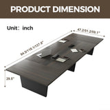 Conference Table for 8-10 People with Built-in Power Box and Cable Management, 2" Thick Rectangular Meeting Table