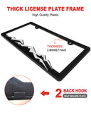 ZXFOOG Mountain License Plate Frames- Plastic Black Car Tag Holder Bracket with Screws Caps, 2 Packs 2 Hole, White on Black, Mountain Vinyl Sticker Included
