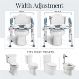 Toilet Seat Risers For Seniors Width and Height Adjustable Raised Toilet Seat With handles for Elderly, Handicap, Elevated, Pregnant, Fit Any Toilet Riser Heavy Duty Up To 400lbs