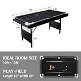 6FT Folding Pool Table for Adults & Famil, Portable Billiards Table Set with Full Accessories, Includes Balls, 2 Cue Sticks, Chalk, Felt Brush, for Home, Basement, Man Cave, Black