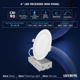 LUXRITE 6 Inch Canless Spotlight, LED Recessed Lighting, 5CCT 2700K-5000K, Dual Dimmable, 800/1050/1250 Lumens, CRI 90, 10W/13W/15W Selectable, 120-277V, IC Rated, Wet Rated, ETL Listed (12 Pack)