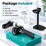 Anyeast Wireless Barcode Scanner with Stand, 1D 2D QR 3-in-1 Connection