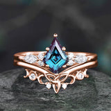 10k Gold Alexandrite ring set Promise Ring Set Alexandrite rings for womens Vintage Wedding Ring Set Birthday Mothers day