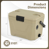 COSTWAY 21 QT Insulated Portable Cooler, Hard Shell Ice Chest w/ 2 Cup Holders, Bottle Opener, Drain Plug, 3-Day Ice Retention, Outdoor Leak-Proof Dry Box for Beach, Camping, Fishing, Picnic, Tan