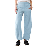 SeeLuNa Women Barrel Travel Pants Elastic Waistband Tapered Leg Baggy Mid Rise Work Trousers Lounge Pant with Pockets(Light-Blue,S)