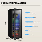 Zyerch Beverage Refrigerator, 180 Can Freestanding Mini Fridge with Glass Door for Soda Beer Wine, Small Drink Dispenser with Adjustable Temperature Control for Home, Office, Black