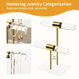 Acrylic Bracelet Holder, Necklace Holder Display Stand, 2 Tier T-Bar Jewelry Organizer, Stainless Rod Tangle-free Countertop Jewelry Rack