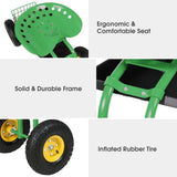 Garden Cart with Seat, Heavy Duty Gardening Work Stools w/Height Adjustable Seat & 10’’ Large Wheels