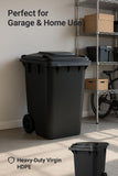 Getzi Black 95-Gallon Wheeled Rectangular Trash Can with Hinged Lid