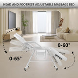 V VDLONSY Facial Chair with Wheels and 10X Magnifying Floor Lamp Esthetician Light 73inch Tattoo Chair with Stool Adjustable Tattoo Bed for Artist Facial Bed for Spa Beauty White
