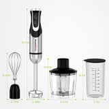 Bonsenkitchen 4-in-1 Immersion Blender Handheld with Food Processor, 12 Speeds Hand Blender with Turbo Mode, Stainless Steel Blade, Egg Whisk, Beaker & Chopper Bowl, Stick Mixer for Smoothie, Puree