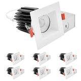 LUXRITE 3 Inch LED Regressed Canless Spotlight + Square White Interchangeable Trim, 5CCT 2700K-5000K, Twist N' Lock, Recessed Lighting, 15W, 1250LM, CRI90, Dimmable, 38° Beam, IC & Wet Rated (6 Pack)