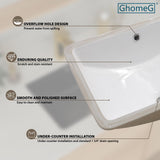 GhomeG Undermount Bathroom Sink Rectangle 21x14 Inch White Rectangular Porcelain Ceramic Vessel Sink with Overflow, Under Counter Lavatory Vanity