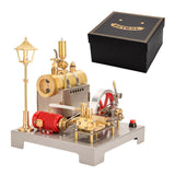 MechPuConToy Steam Engine Model That Works with Generator and Street Lamp Kit, SE-02 Full Metal Reversible Horizontal Stationary Steam Engine Model Kit with Centrifugal Regulator (100PCS)