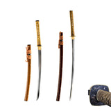 HMS Japanese Samurai Katana and Wakizashi Daisho Combo Set, Warrior and Fuji Tsuba, Hand Forged Heat Tempered, 1045 Carbon Steel, Black Wooden Scabbard