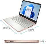 HP Essential Laptop, 14" HD Display, Intel 4-Cores Processor, 4GB RAM, 64GB eMMC, Webcam, HDMI, Wi-Fi, 1 Year Office 365, Windows 11 Home, Rose Gold