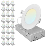 LUXRITE 4 Inch Canless Spotlight, LED Recessed Lighting, 5CCT 2700K-5000K, Dual Dimmable Ceiling Light, 650/800/1066 Lumens, CRI 90, 8W/10W/13W Selectable, IC Rated, Wet Rated, ETL Listed (24 Pack)
