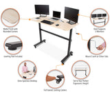 55 Inch Standing Desk with Detachable Wheels | Crank Height Adjustable Sit to Stand  (Maple) Stand Steady