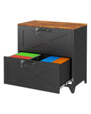 LISSIMO 2-Drawer Farmhouse File Cabinet with Lock, Lateral Filing Cabinet for Letter/Legal/A4 Size, Wood File Storage Cabinets Printer Stand with Large Storage for Home Office School, Black