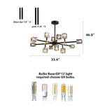 OKES Black Crsytal Chandelier,Sputnik Chandeliers with 12-Lights,Modern Adjustable Height Semi Flush Mount Ceiling Light Fixture for Dining Room,Kitchen Island,Living Room,Bedroom