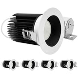 LUXRITE 4 Inch Recessed Light, Regressed Canless LED Spotlight, 5CCT 2700K-5000K, CRI90, 22W, 1700 Lumens High Output, 60º Wide Flood, Round Black & White Baffle Trim, Dual Dimmable, IC & Wet (4 Pack)