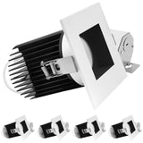 LUXRITE 4 Inch Recessed Light, Regressed Canless LED Spotlight, 5CCT 2700K-5000K CRI90, 22W, 1700 Lumens High Output, 60º Wide Flood, Square Black & White Baffle Trim, Dual Dimmable, IC & Wet (4 Pack)