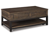 Signature Design by Ashley Johurst Rustic Rectangular Lift Top Coffee Table and Fixed Lower Shelf, Brown