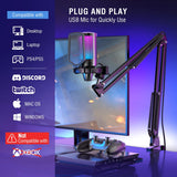Gaming PC USB Microphone, Podcast Condenser Mic with Boom Arm, Pop Filter, Mute Button for Streaming, Twitch, Online Chat, RGB Computer Mic for PC Gamer Youtuber-AmpliGame A6T FIFINE
