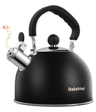 Premium Stainless Steel Tea Kettle for Stove Top - 2 Quart Classic Stovetop Teapot, Loud Whistle Kettle with Ergonomic Handle - Ideal for Hot Water & Tea,Coffee & Kitchen Decor(black)