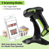 Tera Barcode Scanner Wireless with Stand: Industrial Drop-resistant Green