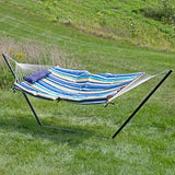 Sunnydaze Rope Hammock with Stand for Outside- 275-Pound Capacity - Includes 12-Foot Hammock Stand, Spreader Bar, Pad, and Pillow - Lakeview