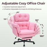 Criss Cross Office Chair with Foot Rest, Big and Tall Office Desk Chair with Flip Armrests for Pets & Cross Legged Sitting, Comfy Executive Ergonomic Reclining Computer Gaming Vanity Chairs, Pink