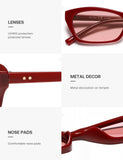 SOJOS Trendy Cat Eye Polarized Sunglasses for Women Men, Retro 90s Y2K Small Thin Rectangle Sunnies SJ2670, Red/Light Red Tint