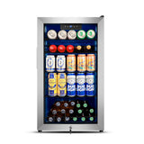 Tylza Beverage Refrigerator Cooler, 130 Cans 3.22 Cu.Ft Small Refrigerator with Low-E Glass Door, Lock, 17-Inch Beer Fridge for Drinks, Silver