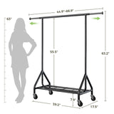 Holiwei Clothes Rack Load 450 LBS, Heavy Duty Garment Rack, Standing Rolling Metal Hanging Clothes with Sturdy Wheels & Shelves, Black