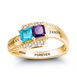 Oseew 18k white gold mothers ring mothers rings with 2 birthstones Customized 14k White gold 2 birthstone rings Personalized 10k White gold 2 birthstone rings