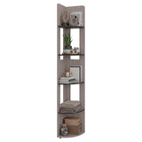 Tuhome Home 71" Tall Corner Standard Bookcase with 5 Open Storage Shelves, Closed Back, Freestanding Living Room, Office or Bedroom Storage (Model M7), Silver Oak/Wenge