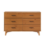 Walker Edison Sloane 6-Drawer Solid Wood Dresser with Metal Handles, 52 Inch, Caramel