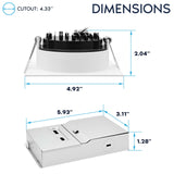 LUXRITE 4 Inch LED Recessed Light, Regressed Mini Panel Spotlight, 5CCT 2700K-5000K, 12/15/19 Watts, 1000/1400/1800 Lumens, Dual Dimmable (TRIAC & 0–10V), 90° Beam, Wet Rated, ETL, Square (12 Pack)