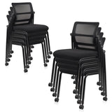 Stacking Chairs 8 PK, Adjustable Backrest Stackable Mesh Office Waiting Room Armless Chair with Wheels for Guest