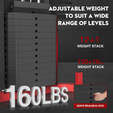 Multifunctional Home Gym Station, Home Gym Workout Exercise Equipment with 160LBS Weight Stack, Full Body Strength Training Workout Machine for Leg Press, LAT Pull Down, Chest Press, PEC Fly, Red