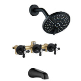 BEIYI 3 Handle Tub Shower Faucet, Three Handle Tub and Shower Faucet Set Bathtub Faucets Sets Complete with 6" Shower Head and Tub Spout, 3 Knods Shower Trim Kit, Matte Black