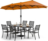 PHI VILLA 8 Pcs Patio Dining Set w/ 13ft Double-Sided Patio Umbrella
