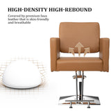 mefeir Camel Barber Chair Hair Salon Chair with Heavy Duty Hydraulic Pump, Square Base, Stainless Steel Footrest,Styling Chair for Beauty Spa Hairdressing Braiding