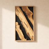 Natural Wood Framed Olive Wood Wall Art - Single Panel Solid Wood Decor for Living Room, Office, Bedroom & Entryway - Handcrafted Live Edge Hanging 16"x39"