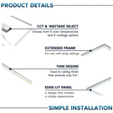 LUXRITE 2x4 FT Edge-Lit Frame LED Panel Lights, 5CCT Selectable 3000K-6500K, 5200/6500/7800LM, 40W/50W/60W Switch, Grid Drop Ceiling Lights, 0-10V Dimmable, Damp Rated, 100-277V, ETL Listed (4 Pack)